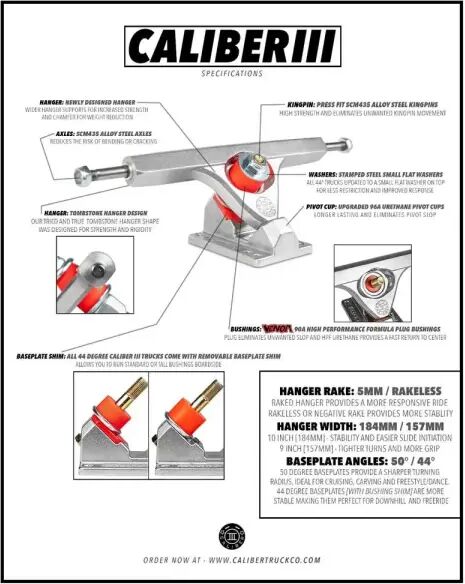 Longboard Achse Caliber III Rakeless 10" 44 Degree (10" - Raw)