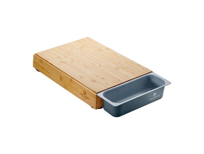 Chef Cuisine Schneidebrett, Anthrazit, Naturfarben, Holz, Metall, Bambus, 28.7x7.5x51 cm, Auffangwanne, rutschfeste Füße, nachwachsender Rohstoff, Küchenzubehör, Schneidebretter