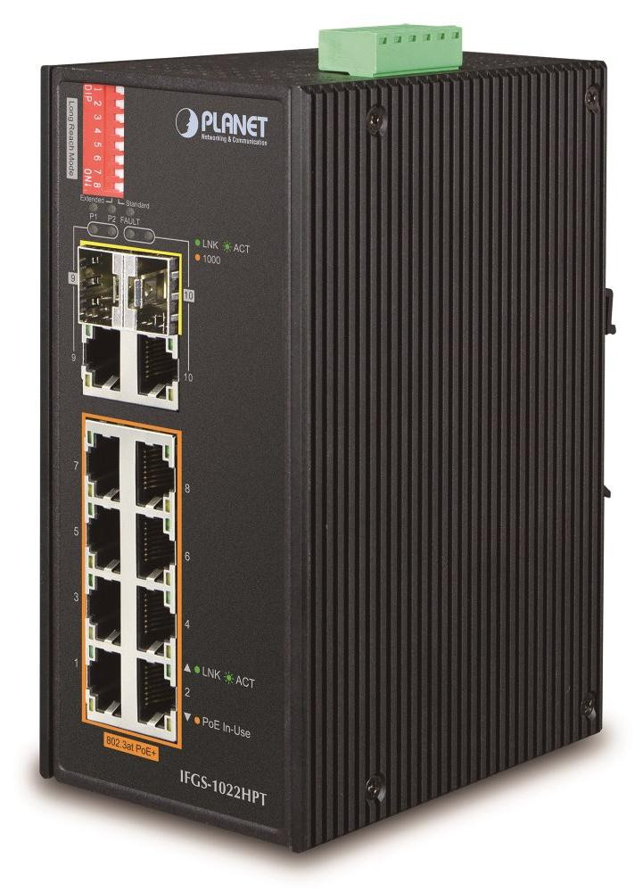 Planet IFGS-1022HPT Fast Ethernet Switch met PoE en wandmontage