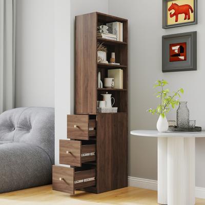Kodotan sofa 70.87 inch H Display Storage Cabinet 4 Tier Shelf 3 Side Drawers Modern Wooden Tall Bookshelf Living Room