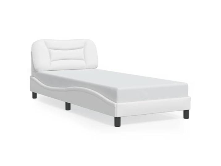 PUGYNBK Bettgestell, 90 x 190 cm, Kunstleder, Weiß Gepolstertes Kopfteil, Holzlatten im Lieferumfang enthalten, Wellendesign, einfache Reinigung