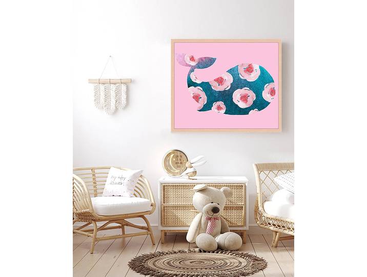 Tableau déco Pink Whale 53 x 63cm Multicolore