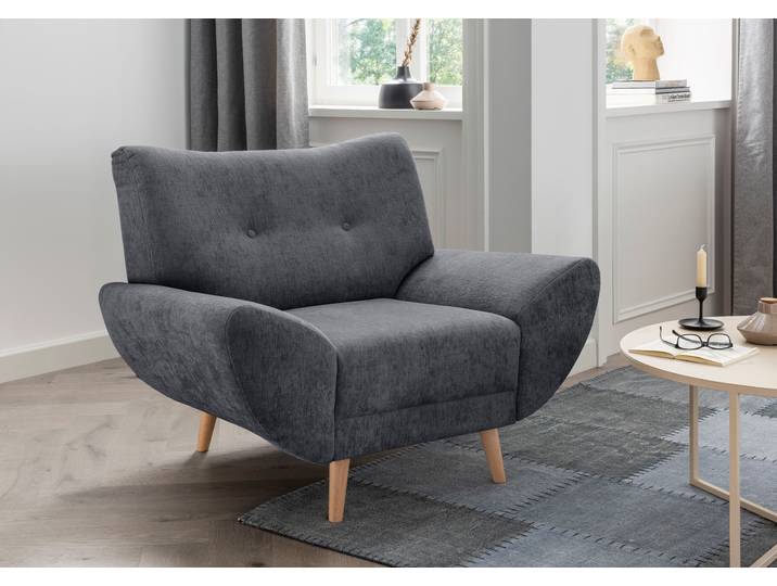 Sessel HOME AFFAIRE Basta komfortable Wellenunterfederung, Breite 111cm , grau (anthrazit), B:111cm H:82cm T:87cm, 100% Polyester, Sessel, Sessel