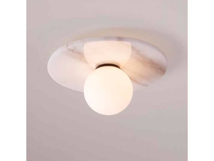 Plafonnier Idor Ø 30cm Blanc/Blanc verre opale / marbre LED G9
