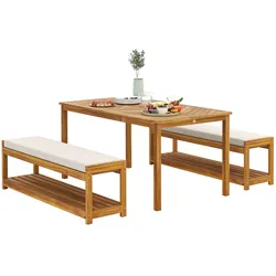 Outsunny 3 tlg. Gartenmöbel-Set, Sitzgarnitur inkl. 1 Esstisch mit Schirmloch