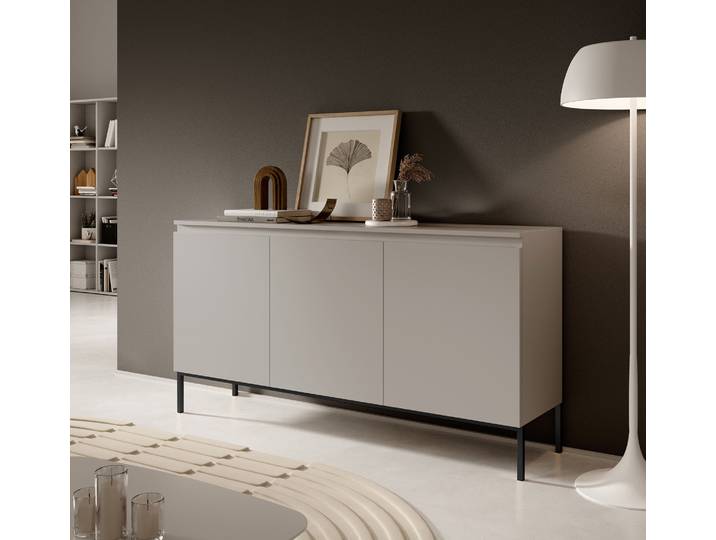 Selsey Sideboard Bemmi Commode 3 portes\, Beige avec pieds noirs\, 150 cm