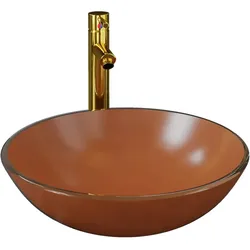 Helloshop26 - Waschbecken mit Armatur und Druckknopfablauf Aufsatzwaschbecken Handwaschbecken Waschbecken 42 cm Durchmesser 02_0002861