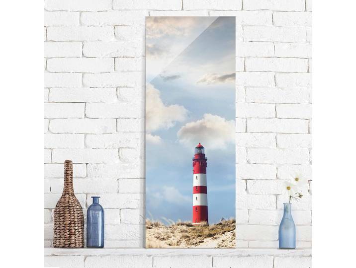 Tableau en verre Phare dans les dunes II Matériau : Verre Motif : Avec motif Motif : Eau, plages & mers Type de verre : Verre de sécurité Bleu