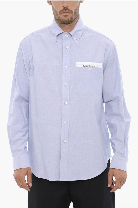 Piquet-Baumwoll-Button-Down-Hemd mit Brusttasche in Hellblau