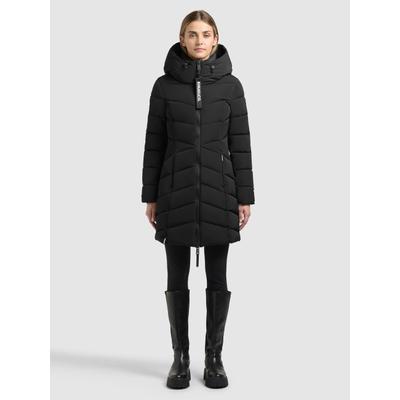 Steppmantel KHUJO "KIERA - 2IN1 (EINSATZ HERAUSNEHMBAR)", Damen, Gr. S, schwarz, Web, 100% Polyester, unifarben, regular fit ca. Mitte Oberschenkel, eingesetzt elastischer Bund mit Windstopper, Mäntel Steppmantel