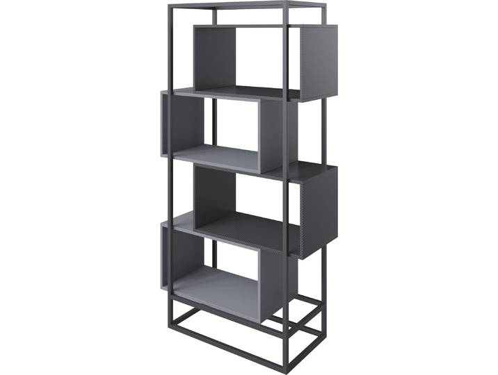 Bücherregal PHOENIX, schwarz, B:87cm H:163,5cm T:38cm, Holzwerkstoff, Metall, Regale, Bücherregal
