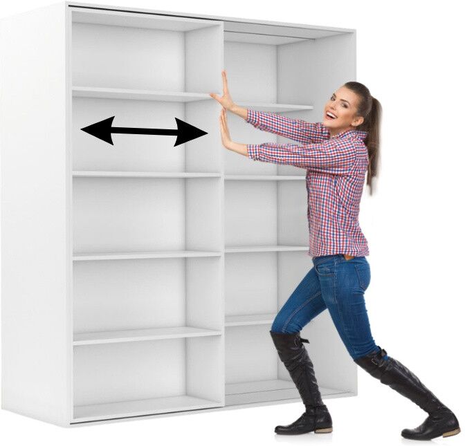 B2B Partner Zweireihiges Schiebe-Bücherregal DOUBLE, 1800 x 700 x 2000 mm, weiß