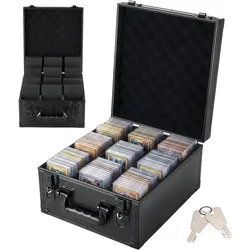 VEVOR Kartenaufbewahrungsbox für 150 PSA-Slab-Karten Sammelbox Schwarz, Geeignet für 100 SGC, 80 BGS, 500 Toploader oder über 999 Lose Karten, mit 3 Reihen, Tragegriff, 12 Trennfächern & Schlüsseln