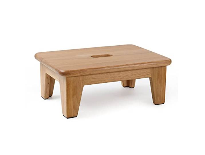 CONSDAN Tritthocker für Bett, USA angebaute Eiche, Holz-Tritthocker für Erwachsene, Holz-Tritthocker für Senioren, 16.5 cm hoher Betthocker, rutschfeste Matte, Massivholz, natürliche Farbe