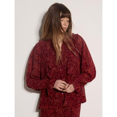Rüschenbluse APRICOT "Chiffonbluse", Damen, Gr. 8, rot (burgundy), gewebt, , Modisch, normal, V-Ausschnitt, Elastische Bündchen, Blusen, mit Paisleydruck