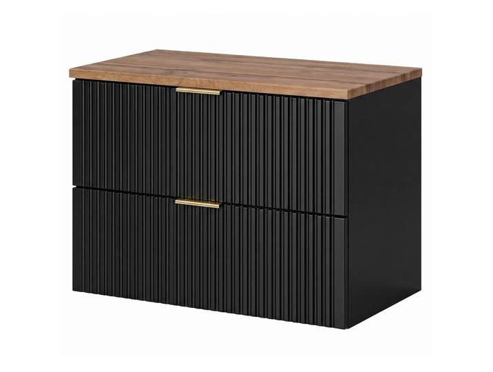 Komodee Waschbeckenunterschrank Aden Set2 Profilierte Fronten Schwarz, 80x60x46 cm, Badezimmer, Badmöbel, Waschbeckenunterschränke