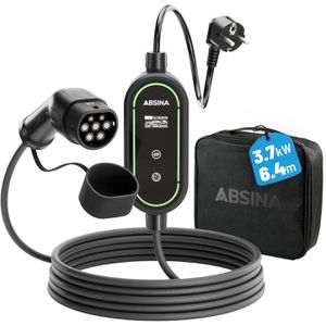 Absina Elektroauto-Ladekabel 301019, IP67, 6,4 m, Schuko zu Typ 2, 1-phasig, mit Ladegerät, 16 A, 3,7 kW