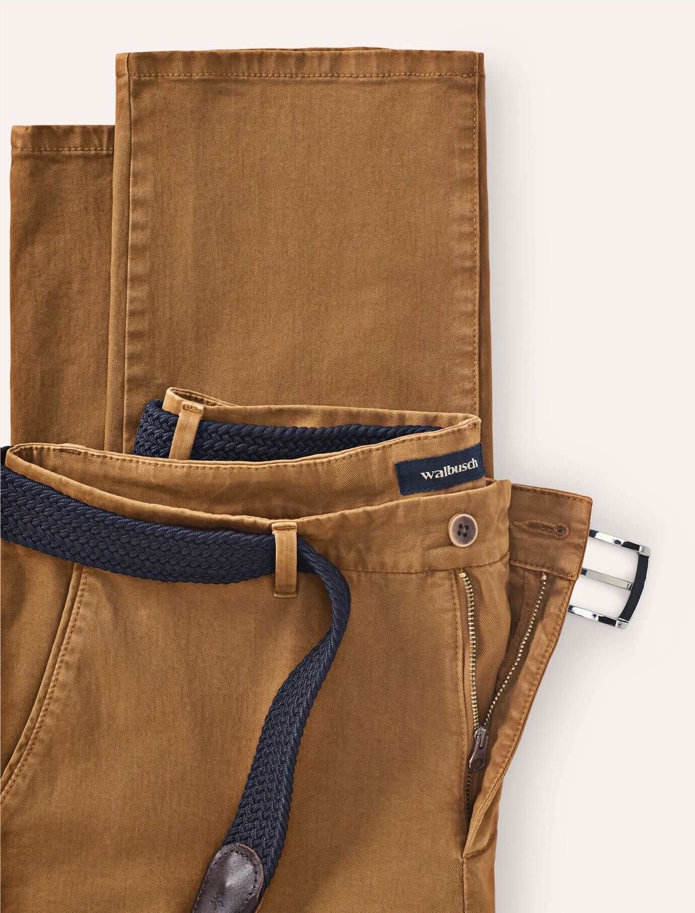 Walbusch Chino inklusive Gürtel, Regular Fit#normale Größen#schlanke Größen#untersetzte Größen, Farbe Braun, 29, inklusive Gürtel elastisch & bequem Herren