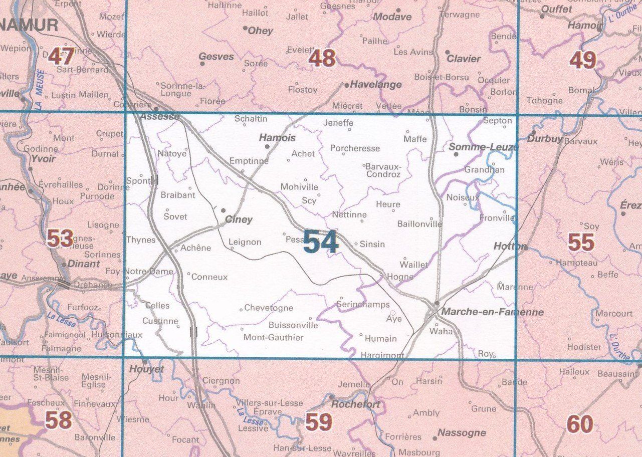 IGN Belgique Carte topographique n° 54 - Marche-en-Famenne (Belgique)   NGI - 1/50 000
