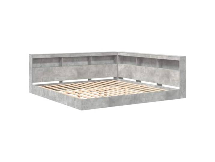 PUGYNBK Bett mit Regal, Betongrau, 180 x 200 cm Kopfteil zur Aufbewahrung, robustes Holz, platzsparendes Design, einfache Reinigung