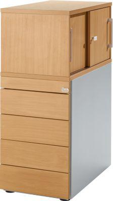 Schäfer Shop Genius Standcontainer mit Aufsatzschrank inkl. Schiebetür, komplett abschließbar, seitliche Griffnut, Buche