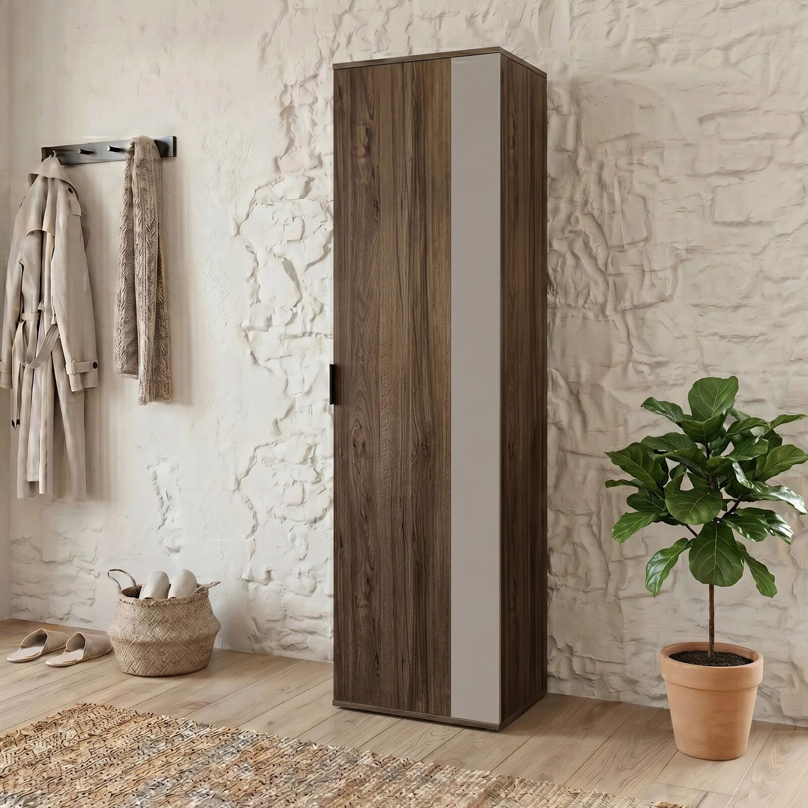 garneroarredamenti Colonna armadio 55x191h cm multiuso 1 anta tortora noce Raymonda