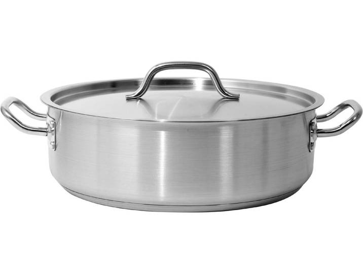 TRIZERATOP Kochtopf Niedriger Edelstahl-Schmortopf mit Deckel 36 x 11 cm, 11,2 l, (Niedriger Edelstahl-Schmortopf mit Deckel 36 x 11 cm, 11,2 l, Niedriger Edelstahl-Schmortopf mit Deckel 36 x 11 cm, 11,2 l), satiniert