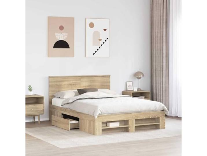 KTHLBRH Bettgestell mit Kopfteil Eiche Sonoma 140 x 200 cm Technisches Holz, rechteckiges Design, stabile Basis, modernes Zimmer