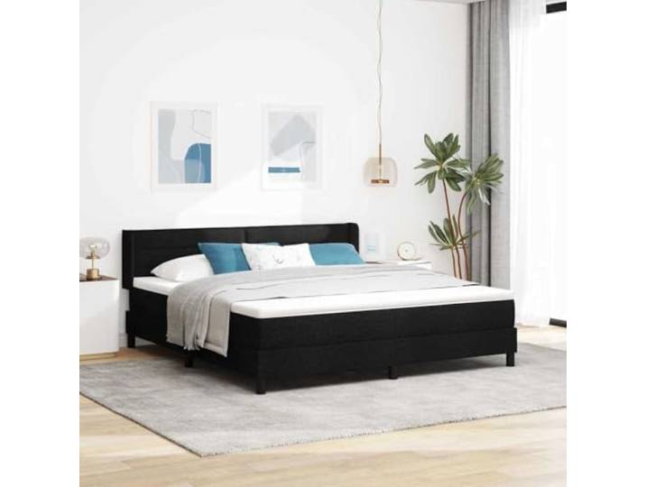 Schlankes Design Polyester Boxspringbett mit Matratze Stilvolles Kopfteil Boxspringbett mit Matratze Schwarz 200x180 cm Polsterbett mit verstellbarem Kopfteil und Taschenfederkern Topper