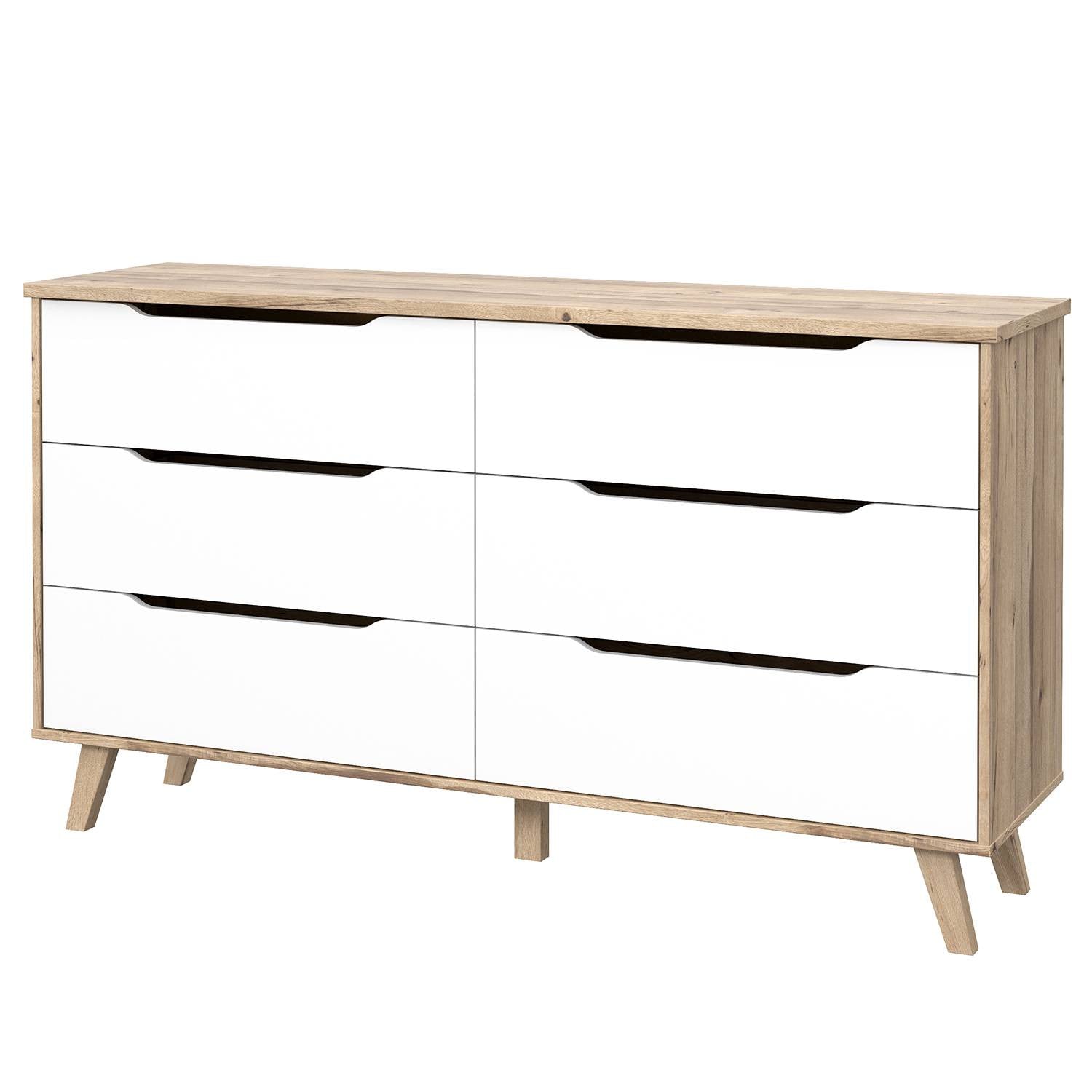 home24 Dressoir Weser Scandinavisch Wit/Bruin B: 155 cm, H: 86 cm, D: 42 cm