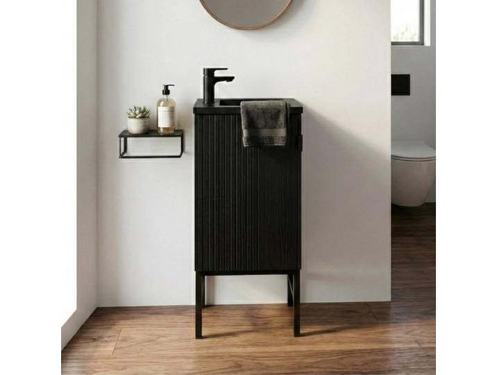 Meuble lave-mains chêne carbone sur pieds STUDIO