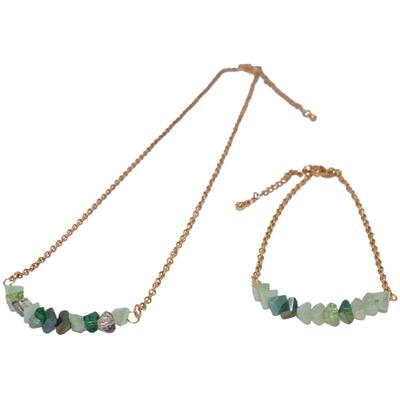 Ketten und Armband Set FIRETTI "Multipack Schmuck Geschenk Schmuckset Edelsteine", bunt (gelbgoldfarben, grün, blau, grün, blau), Schmuck_Sets, Damen, Edelstahl, Made in Germany - mit Glasstein