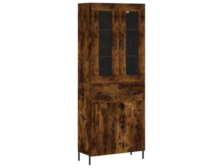 Kaorsrow Highboard Räuchereiche 69,5x34x180 cm Holzwerkstoff Eleganter Vitrinenschrank in Räuchereiche-Optik mit Metallfüßen und viel Stauraum für Wohnzimmer oder Essbereich.