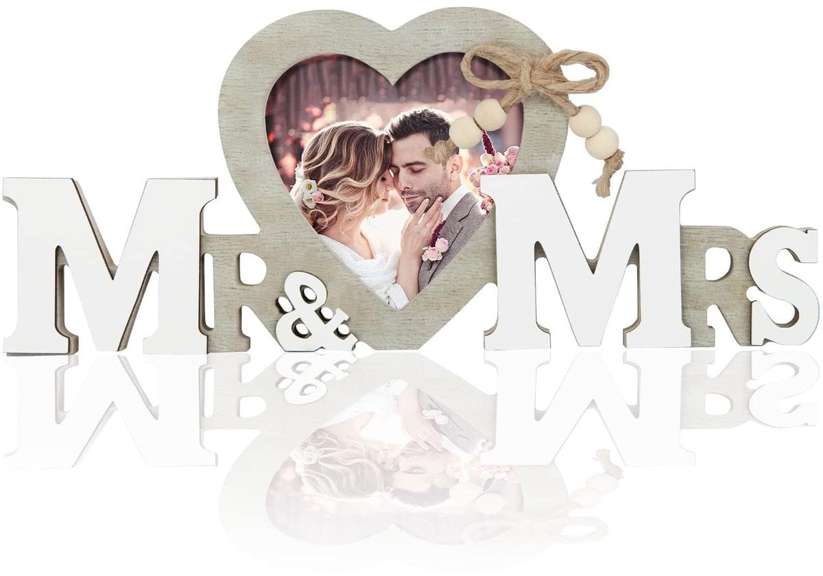 Solidchoice Houten Hart Fotolijst voor Mr & Mrs Bruiloft Decoratie
