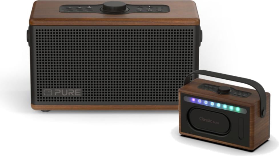 Pure Classic Aura Stereo Draagbare Speaker, 40 W, Bruin Walnoot, Rechthoekig