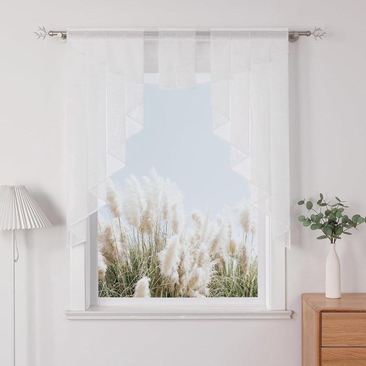 Wit Vitrage Paneel Gordijn met Plooien - Transparante Voile - Breedte: 80 cm