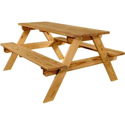 Lemodo Kinderpicknicktisch 115cm lang aus Holz Kiefer braun, Sitzgruppe für Kinder