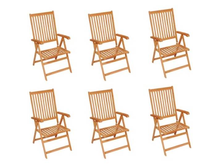 KTHLBRH Set mit 6 Klappstühlen aus Teakholz mit königsblauen Kissen Rückenlehne in 7 Positionen verstellbar, zusammenklappbar, platzsparend, Armlehnen, 100 % Polyester, max. 110 kg pro