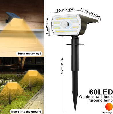 Uplift Curations Solar 60 LED Motion Sensor Outdoor Security Spotlight 3 Mode Waterproof Garden Light 60led Warm White 1pc
