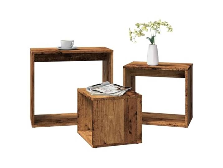KLGBNCVE Satztische 3 STK. Altholz-Optik Holzwerkstoff, Beistelltische Set 3er Set, Altholz-Optik, Holzwerkstoff, platzsparend stapelbar, Wohnzimmer und Schlafzimmer