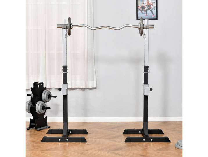 HOMCOM Supports Barres Réglables Acier 150kg Noir (Ensemble 2)