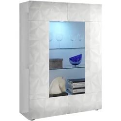 Aucune, Vitrine + Buffetschrank, Vitrine – PARIGI – Hochglanzlack weiss / Siebdruck-Relief – 2 Türen – Hergestellt in Italien