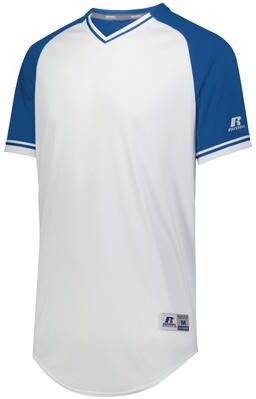 Russell Athletic R01X3M Classic V-Neck Jersey T-Shirt in White/Royal/White size 2XL   Polyester