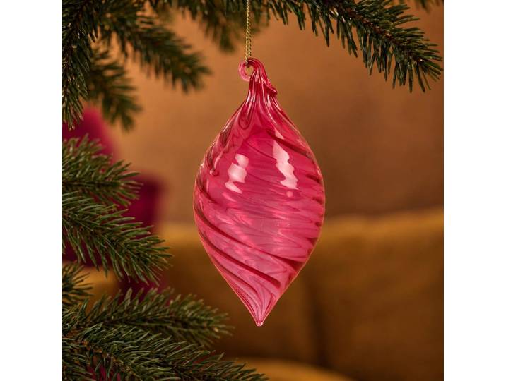 Rosa tropfenförmige Weihnachtskugel aus Glas
