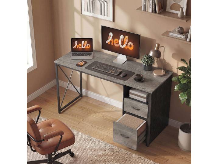 HOMCOM Bureau Industriel 120x50cm Gris Clair avec 2 Tiroirs