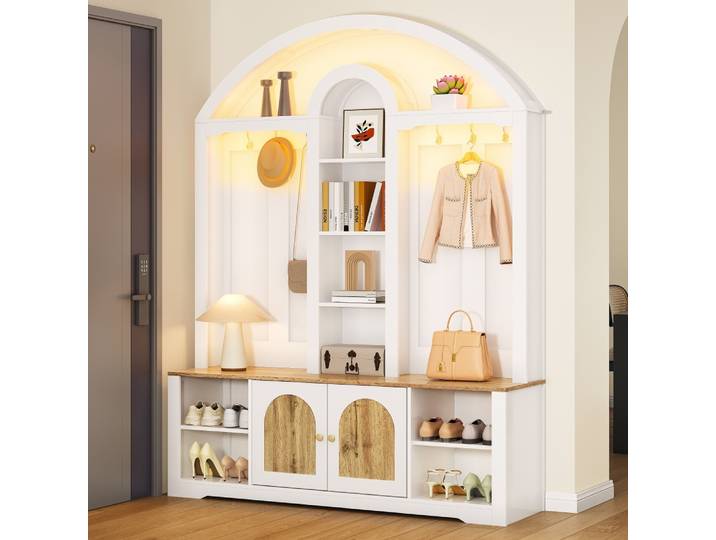 Armoire multifonctionnelle avec étagère à chaussures et crochets, placard d'entrée avec étagères, armoire avec espace de rangement pratique