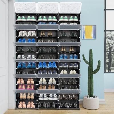 karlinc 12 Tiers Free Standing Shoe Rack Organizer Portable Storage Cubes