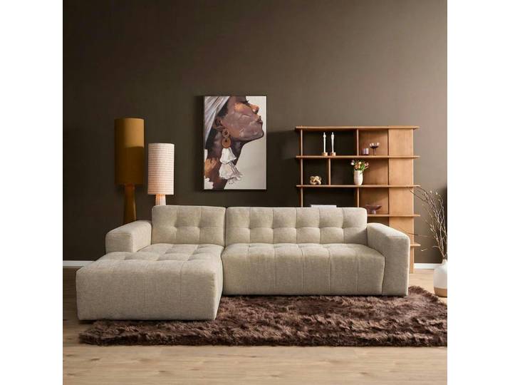 Canapé beige avec méridienne effet matelassé (côté gauche) RIVOLI