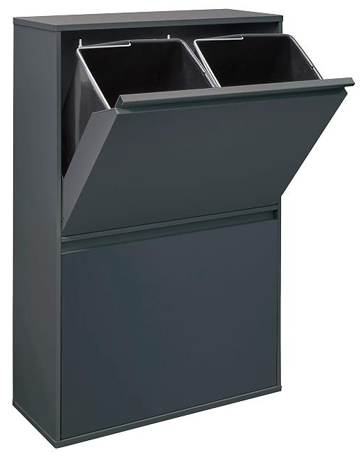Basic CR604-B Mülltrennsystem aus Stahl | 4 Fächer Mülleimer für die Küche | 4 Fach Abfalleimer | 4x17L (68L) | Herausnehmbare Inneneimer + Griff | Recycling Schrank | Mülltrennung | anthrazit