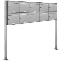 AL Briefkastensysteme 10 Fächer Premium Edelstahl Stand Briefkasten Anlage für Post A4 modern, robust, wetterfest, Artikelnummer: 331V10S5